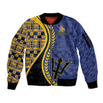 Personalized Barbados Trident Sleeve Zip Bomber Jacket Afro-Barbadians Kente Pattern