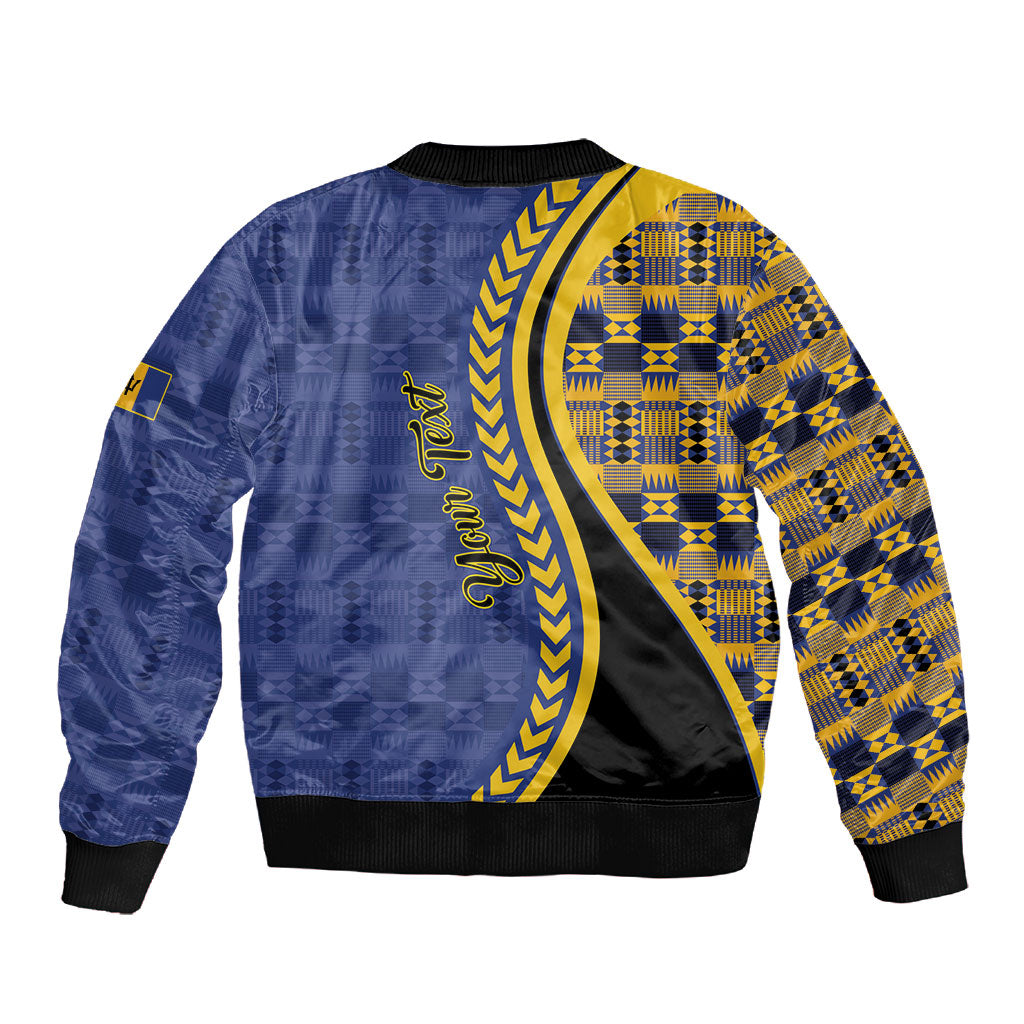 Personalized Barbados Trident Sleeve Zip Bomber Jacket Afro-Barbadians Kente Pattern