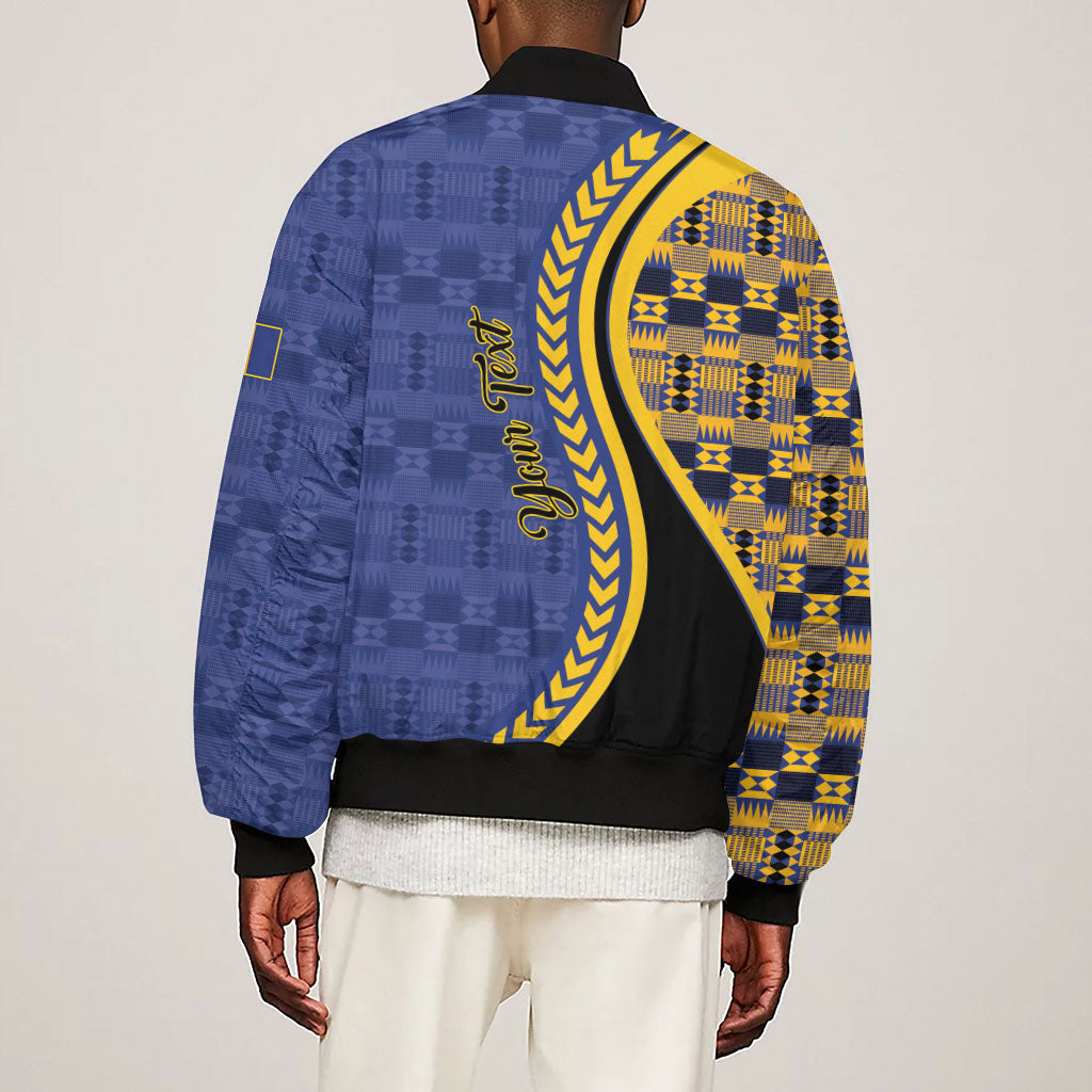 Personalized Barbados Trident Sleeve Zip Bomber Jacket Afro-Barbadians Kente Pattern