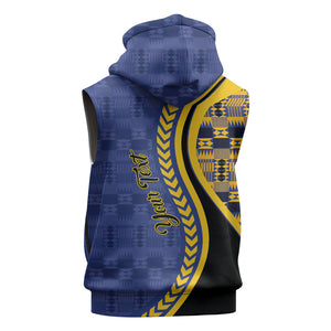 Personalized Barbados Trident Sleeveless Hoodie Afro-Barbadians Kente Pattern