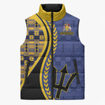 Personalized Barbados Trident Sleeveless Puffer Jacket Afro-Barbadians Kente Pattern