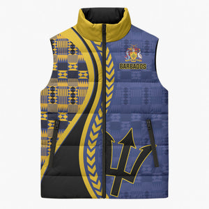Personalized Barbados Trident Sleeveless Puffer Jacket Afro-Barbadians Kente Pattern