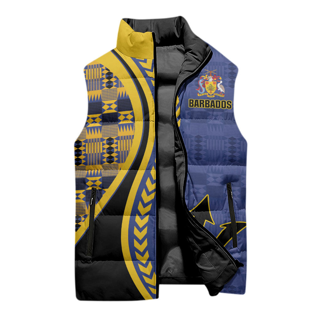 Personalized Barbados Trident Sleeveless Puffer Jacket Afro-Barbadians Kente Pattern