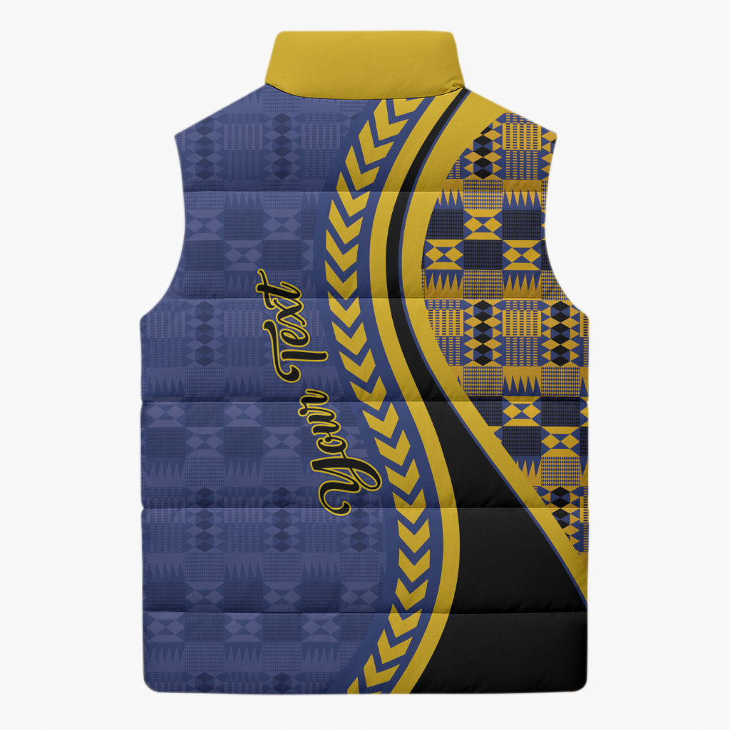 Personalized Barbados Trident Sleeveless Puffer Jacket Afro-Barbadians Kente Pattern