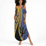 Personalized Barbados Trident Summer Maxi Dress Afro-Barbadians Kente Pattern