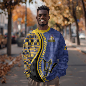 Personalized Barbados Trident Sweatshirt Afro-Barbadians Kente Pattern