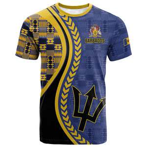 Personalized Barbados Trident T shirt Afro-Barbadians Kente Pattern