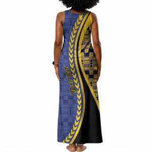 Personalized Barbados Trident Tank Maxi Dress Afro-Barbadians Kente Pattern