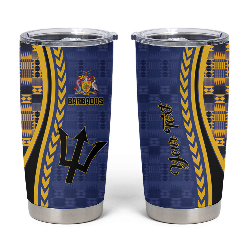 Personalized Barbados Trident Tumbler Cup Afro-Barbadians Kente Pattern