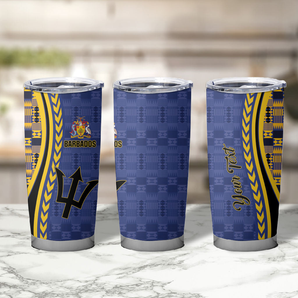 Personalized Barbados Trident Tumbler Cup Afro-Barbadians Kente Pattern