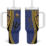 Personalized Barbados Trident Tumbler With Handle Afro-Barbadians Kente Pattern