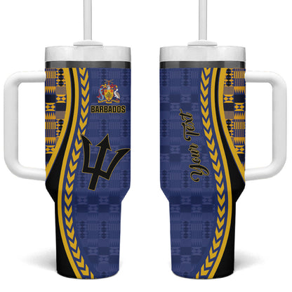 Personalized Barbados Trident Tumbler With Handle Afro-Barbadians Kente Pattern