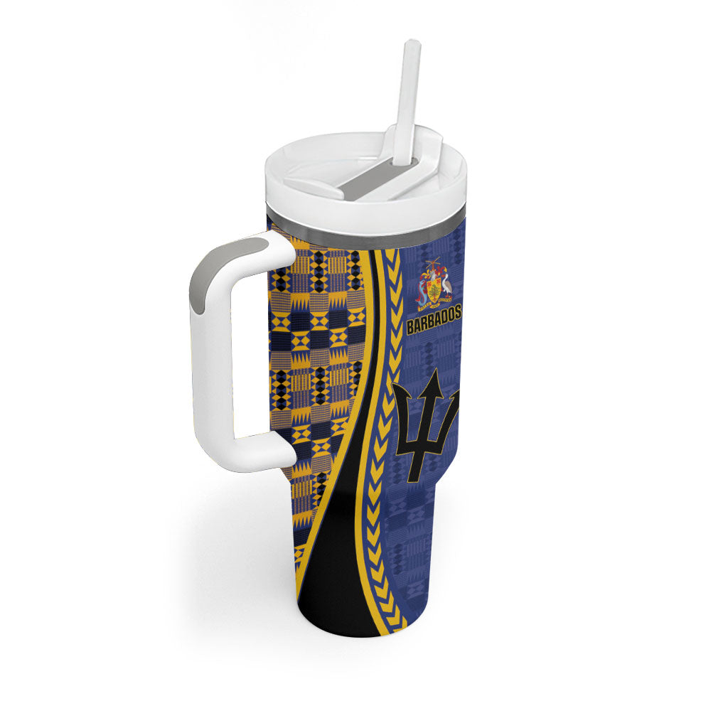 Personalized Barbados Trident Tumbler With Handle Afro-Barbadians Kente Pattern