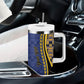 Personalized Barbados Trident Tumbler With Handle Afro-Barbadians Kente Pattern