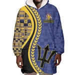 Personalized Barbados Trident Wearable Blanket Hoodie Afro-Barbadians Kente Pattern