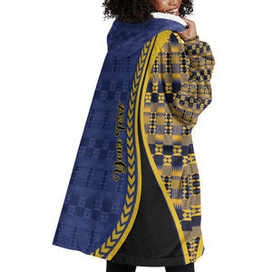 Personalized Barbados Trident Wearable Blanket Hoodie Afro-Barbadians Kente Pattern