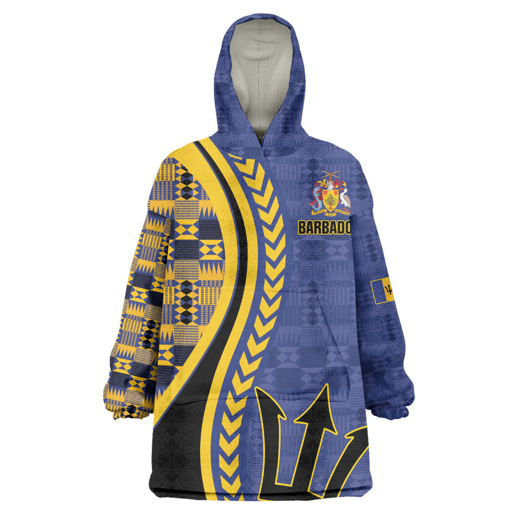Personalized Barbados Trident Wearable Blanket Hoodie Afro-Barbadians Kente Pattern