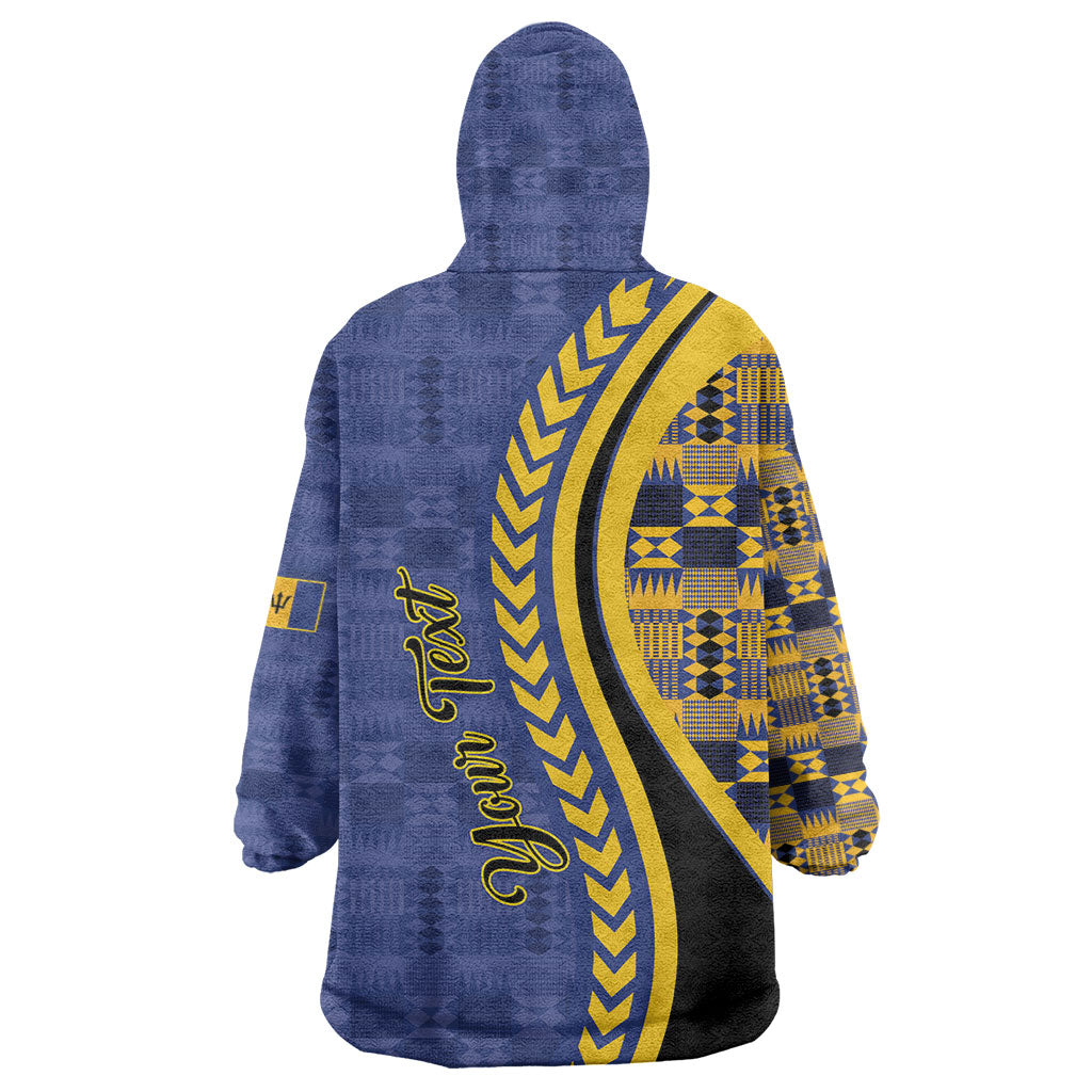 Personalized Barbados Trident Wearable Blanket Hoodie Afro-Barbadians Kente Pattern