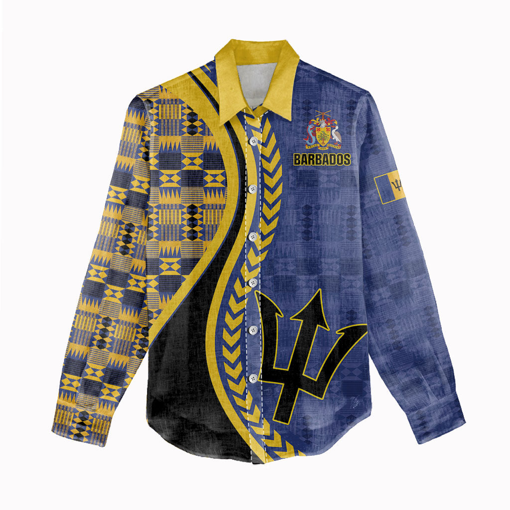 Personalized Barbados Trident Women Casual Shirt Afro-Barbadians Kente Pattern
