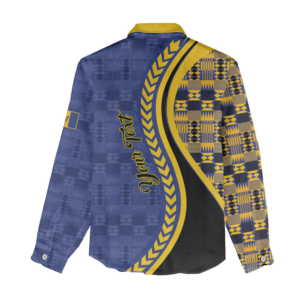 Personalized Barbados Trident Women Casual Shirt Afro-Barbadians Kente Pattern