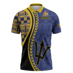 Personalized Barbados Trident Zipper Polo Shirt Afro-Barbadians Kente Pattern
