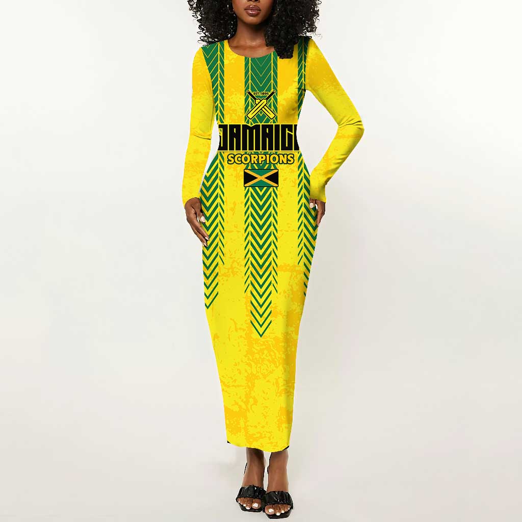 Custom Jamaica Cricket Scorpions Long Sleeve Bodycon Dress Go Champions