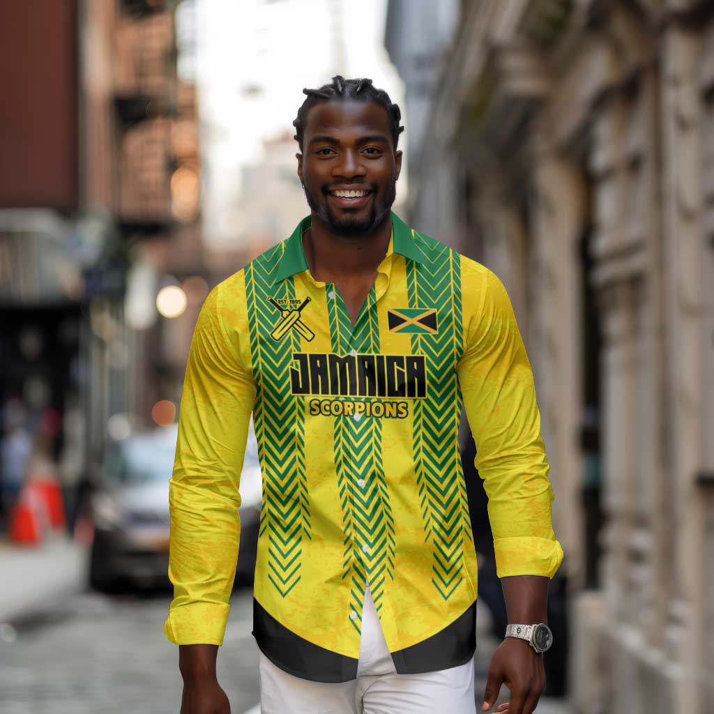 Custom Jamaica Cricket Scorpions Long Sleeve Button Shirt Go Champions