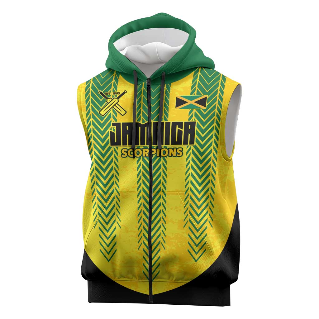 Custom Jamaica Cricket Scorpions Sleeveless Zip Hoodie Go Champions