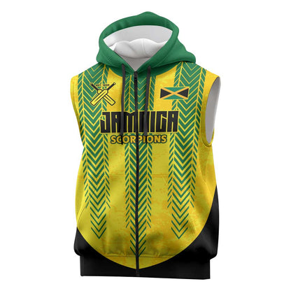 Custom Jamaica Cricket Scorpions Sleeveless Zip Hoodie Go Champions