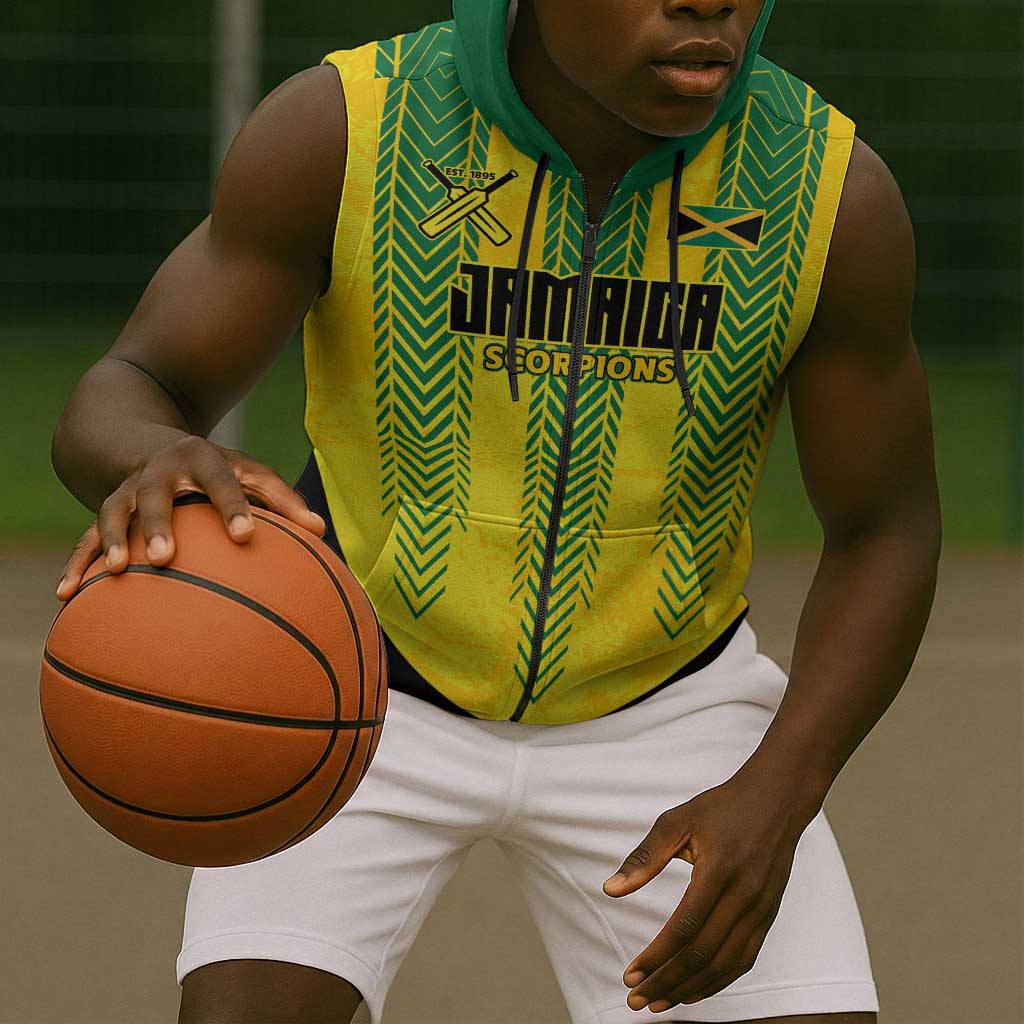 Custom Jamaica Cricket Scorpions Sleeveless Zip Hoodie Go Champions