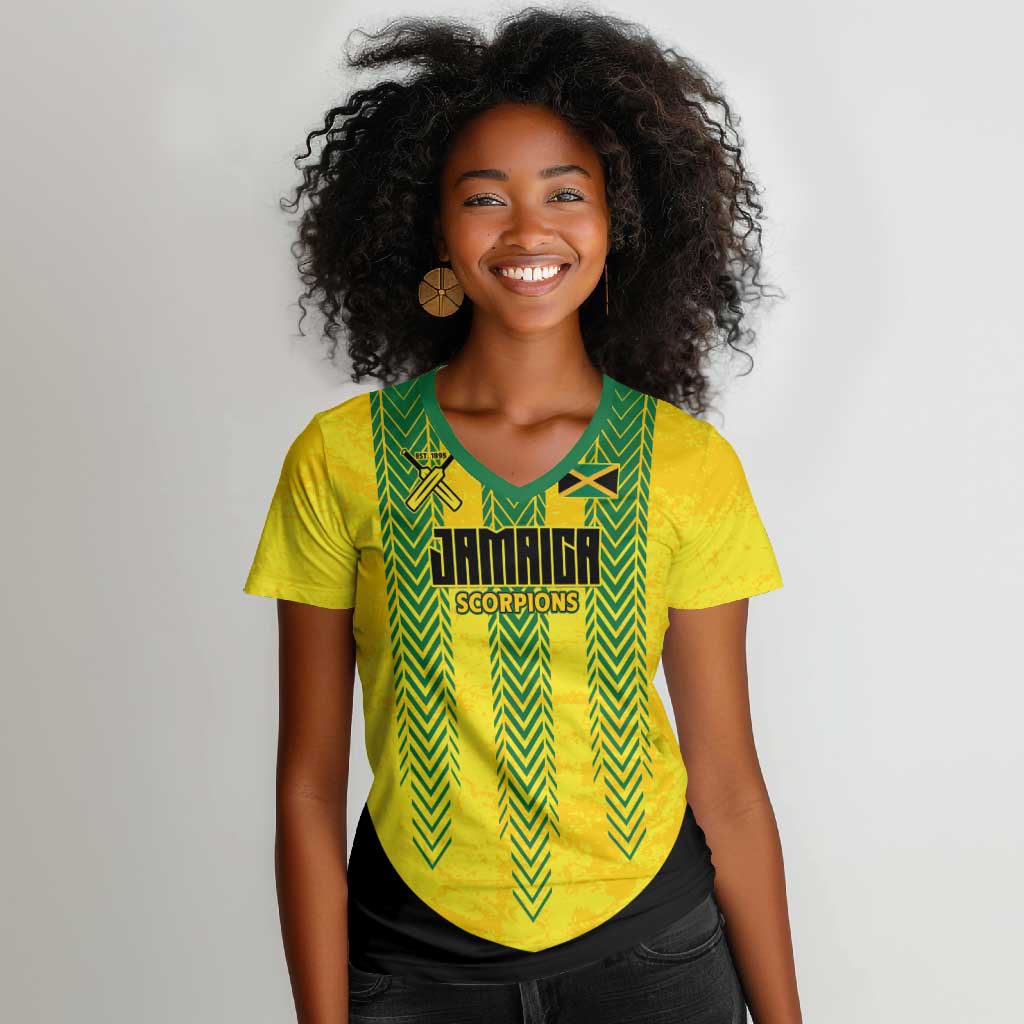 Custom Jamaica Cricket Scorpions Women V-Neck T-Shirt Go Champions