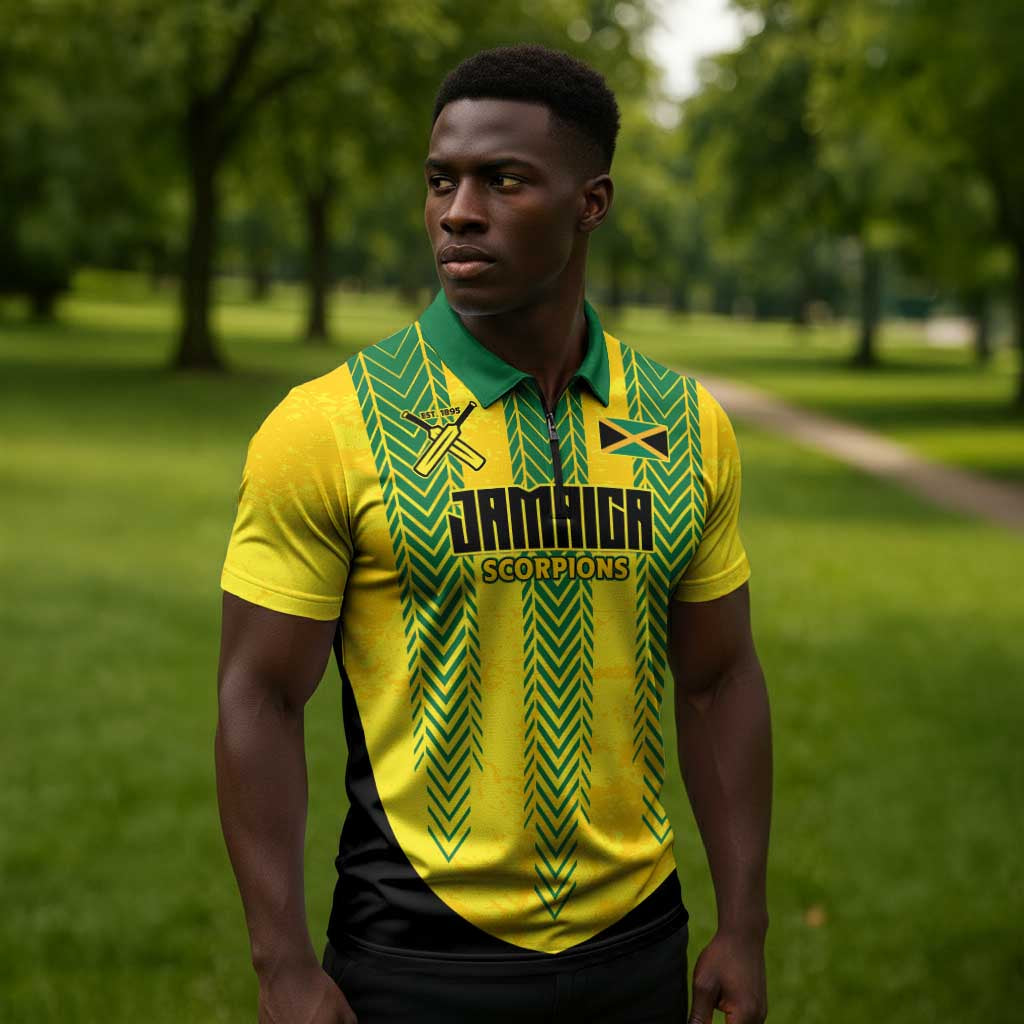 Custom Jamaica Cricket Scorpions Zipper Polo Shirt Go Champions