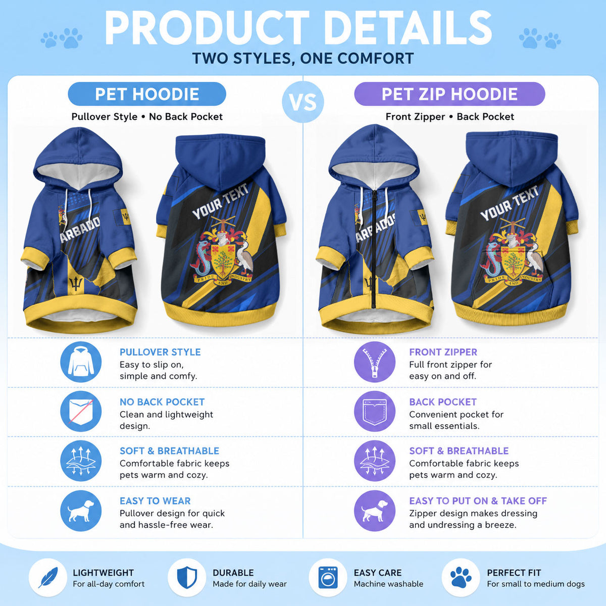 Personalised Barbados Independence Day Pet Hoodie Barbadian Coat Of Arms Special Version