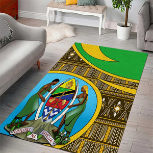 Tanzania Independence Day Area Rug with Tanzanian Coat of Arms and African Pattern