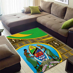 Tanzania Independence Day Area Rug with Tanzanian Coat of Arms and African Pattern