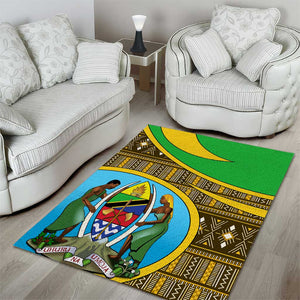 Tanzania Independence Day Area Rug with Tanzanian Coat of Arms and African Pattern