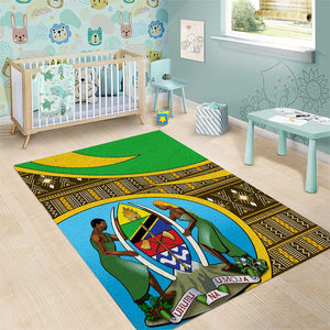 Tanzania Independence Day Area Rug with Tanzanian Coat of Arms and African Pattern