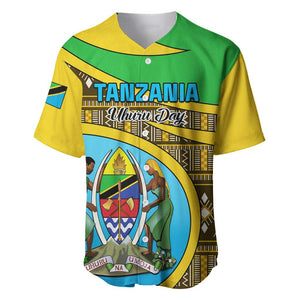 Personalized Tanzania Independence Day Baseball Jersey with Tanzanian Coat of Arms and African Pattern