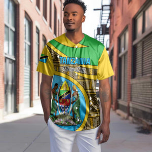 Personalized Tanzania Independence Day Baseball Jersey with Tanzanian Coat of Arms and African Pattern