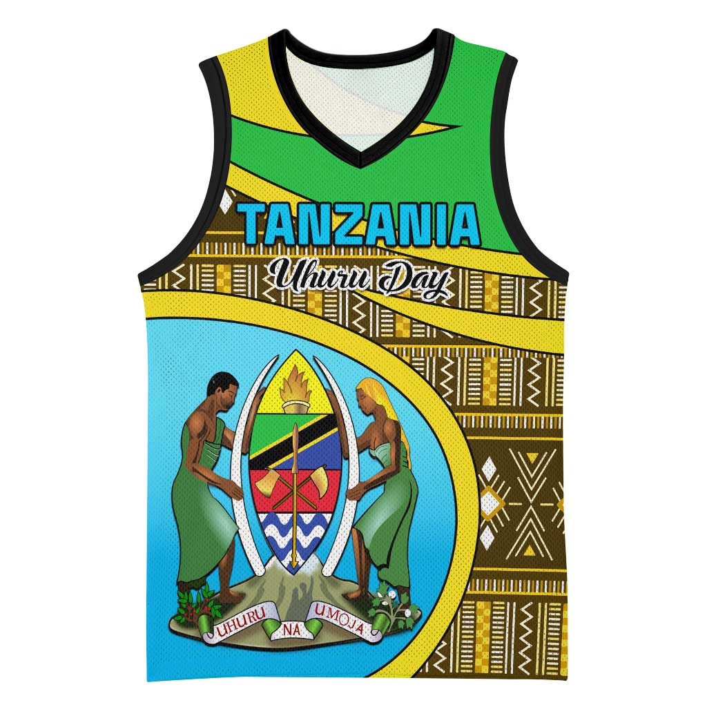 Personalized Tanzania Independence Day Basketball Jersey with Tanzanian Coat of Arms and African Pattern LT01