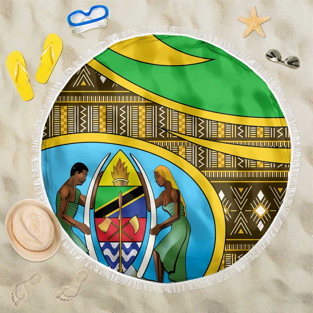 Tanzania Independence Day Beach Blanket with Tanzanian Coat of Arms and African Pattern