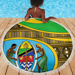 Tanzania Independence Day Beach Blanket with Tanzanian Coat of Arms and African Pattern