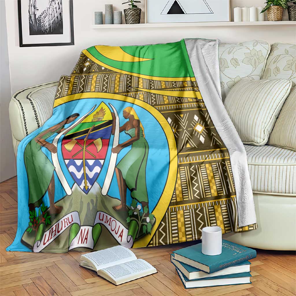 Tanzania Independence Day Blanket with Tanzanian Coat of Arms and African Pattern