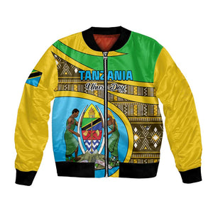 Personalized Tanzania Independence Day Bomber Jacket with Tanzanian Coat of Arms and African Pattern