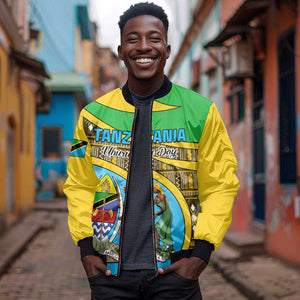 Personalized Tanzania Independence Day Bomber Jacket with Tanzanian Coat of Arms and African Pattern