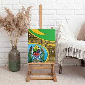 Tanzania Independence Day Canvas Wall Art with Tanzanian Coat of Arms and African Pattern