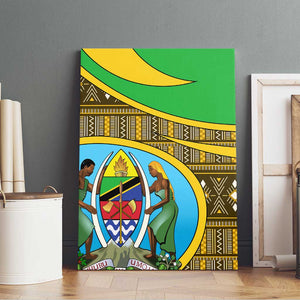 Tanzania Independence Day Canvas Wall Art with Tanzanian Coat of Arms and African Pattern