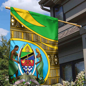 Tanzania Independence Day Garden Flag with Tanzanian Coat of Arms and African Pattern