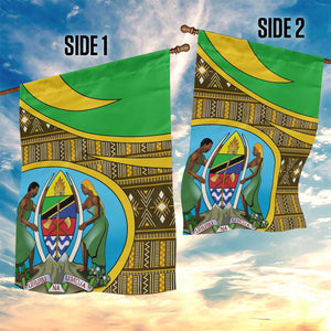 Tanzania Independence Day Garden Flag with Tanzanian Coat of Arms and African Pattern