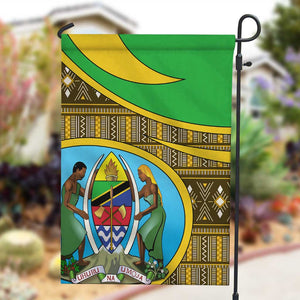 Tanzania Independence Day Garden Flag with Tanzanian Coat of Arms and African Pattern